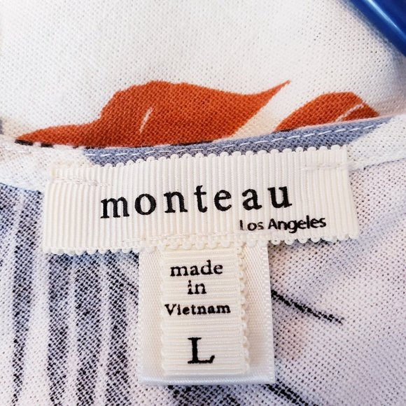 Monteau Linen Blend Palm Pattern Sundress Large Natural Beige Multicolor Dress - Picture 8 of 13